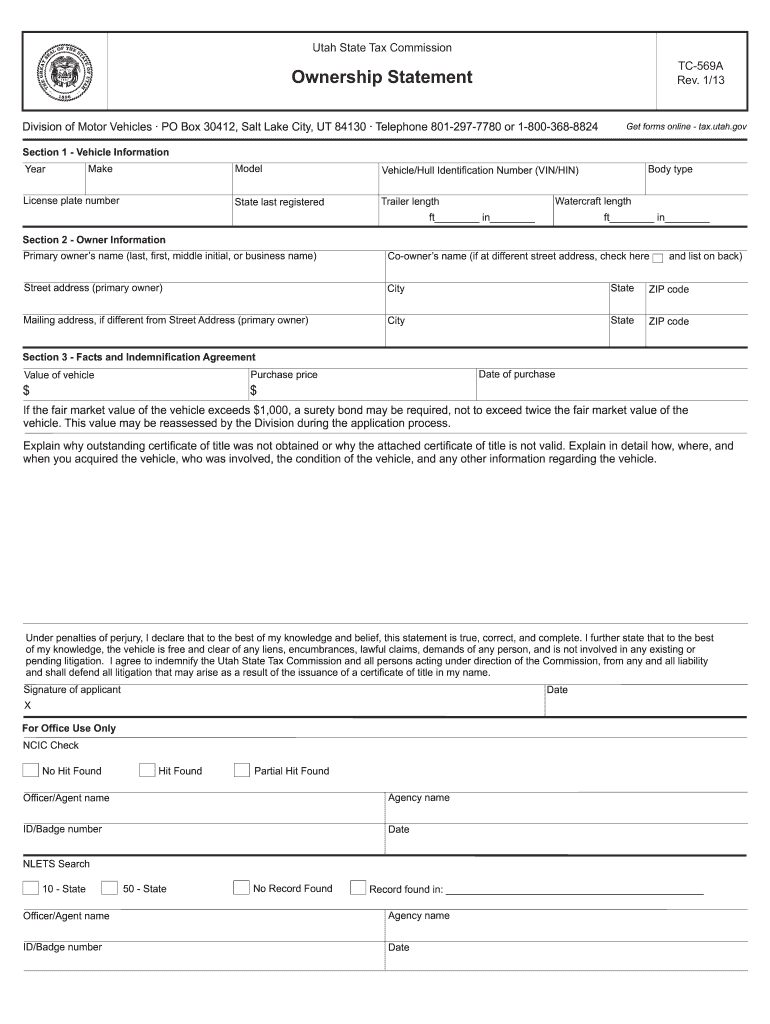 Get and Sign Utah State Ownership Statement  Form 2011