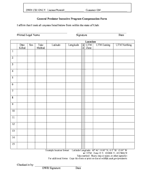 General Predator Incentive Program Compensation Form