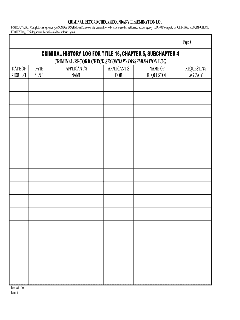 Secondary Dissemination  Form