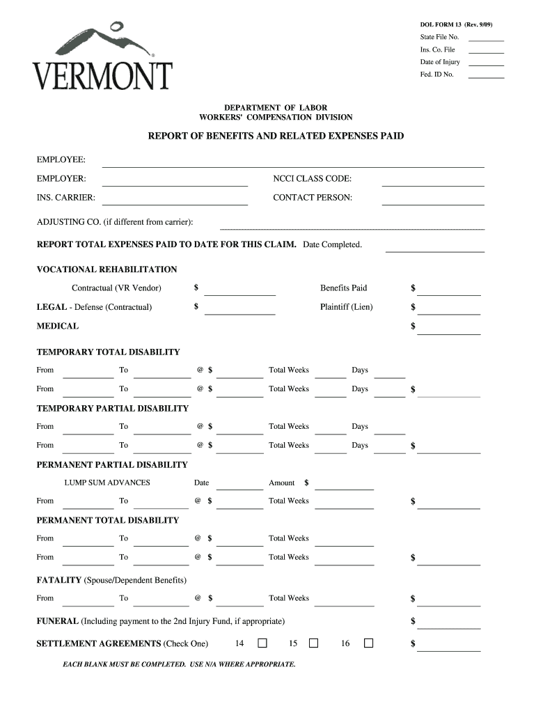 DOL FORM 13 Rev  Vermont Department of Labor  Labor Vermont