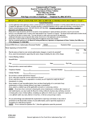 Tow Truck License Virginia  Form