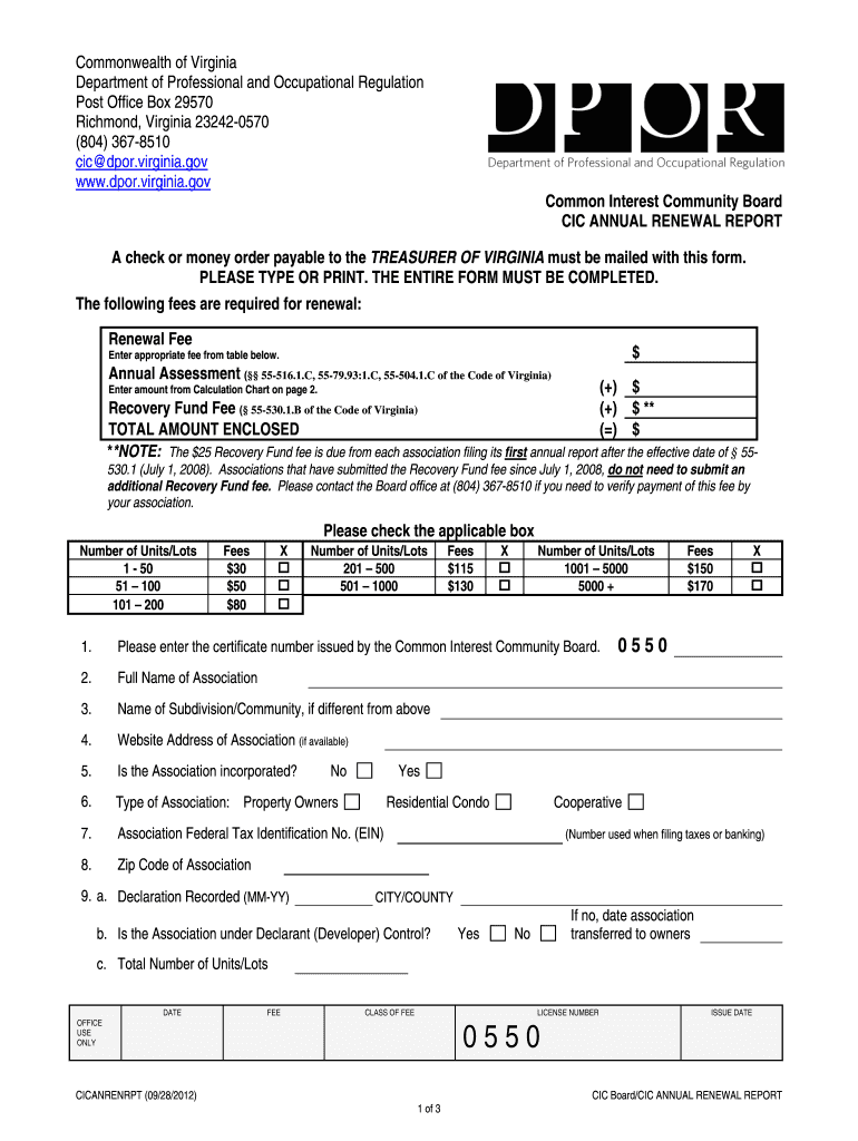 Virginia Annual Renewal Report  Form