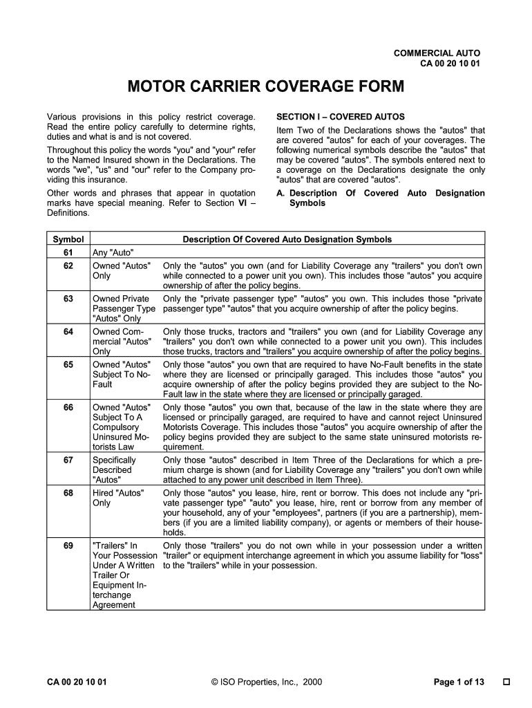 Motor Carrier Coverage Form