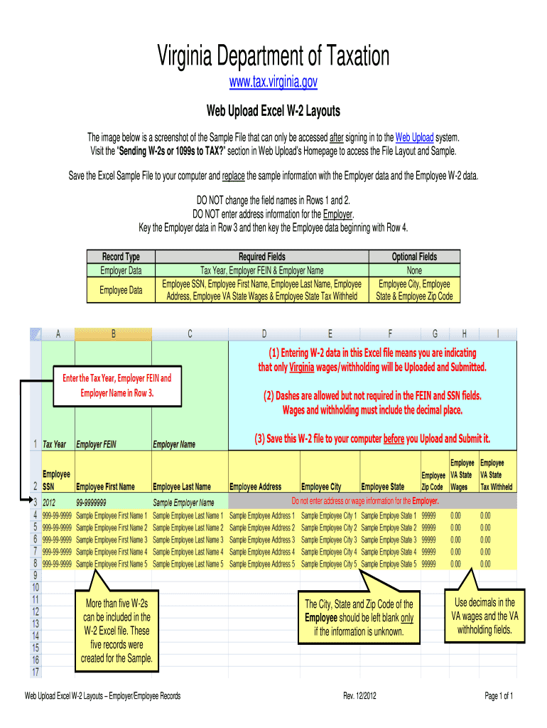 Excel W2 Template  Form