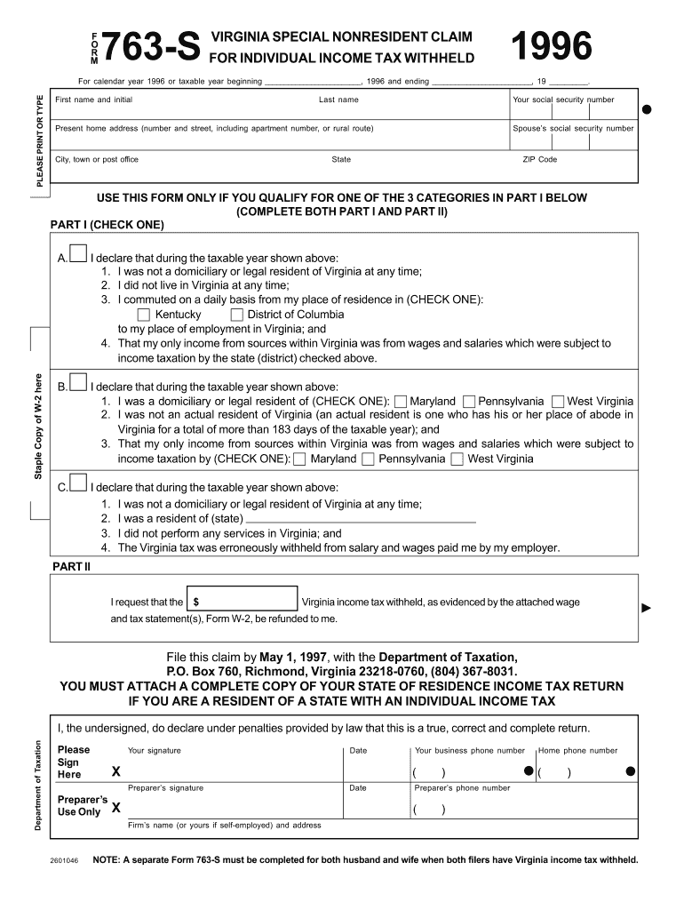  Form 763 S Virginia 1996