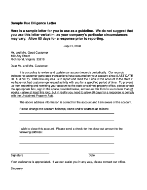 Due Diligence Sample Letter  Form