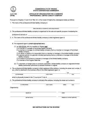 Commonwealth of Virginia State Corporation Commission Llc 1103 Vdba Virginia  Form