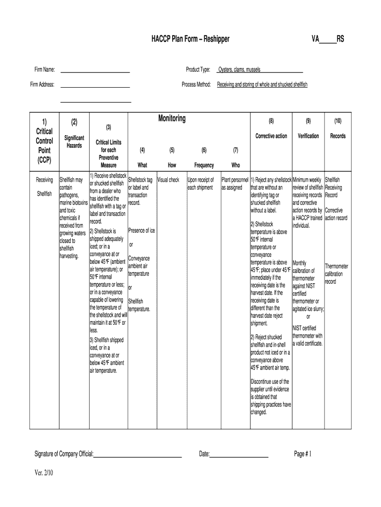 Haccp Form