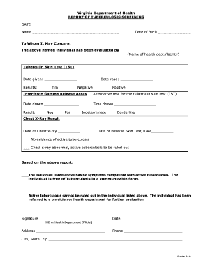  Virginia Department of Health REPORT of TUBERCULOSIS Vdh Virginia 2017