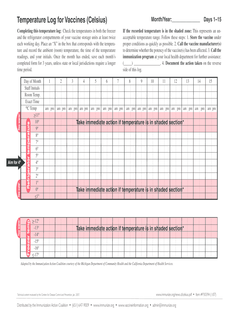 Printable Temperature Log Sheet for Daycares  Form