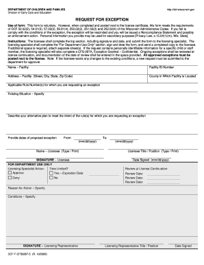 Exception Form Dcf F Cfs0297