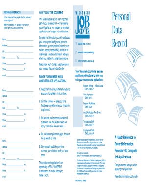 Personal Data Record Department of Workforce Development Dwd Wisconsin  Form