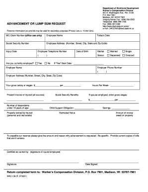  Wkc 136 Advancement or Lump Sum Request Form 2001
