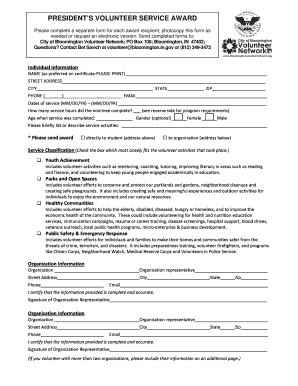 President&#039;s Volunteer Service Award Application City of  Form