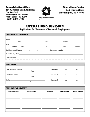 Operations Application Read Only City of Bloomington Bloomington in  Form
