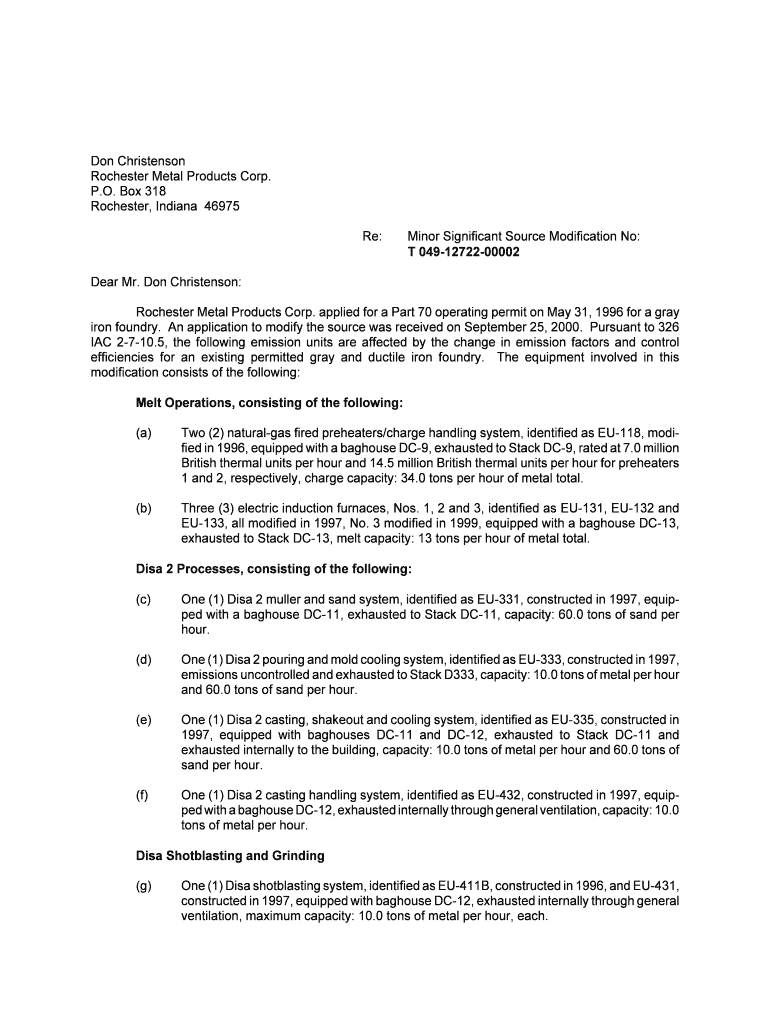 Part 70 Minor Source Modification Office of Air Management Permits Air Idem in  Form