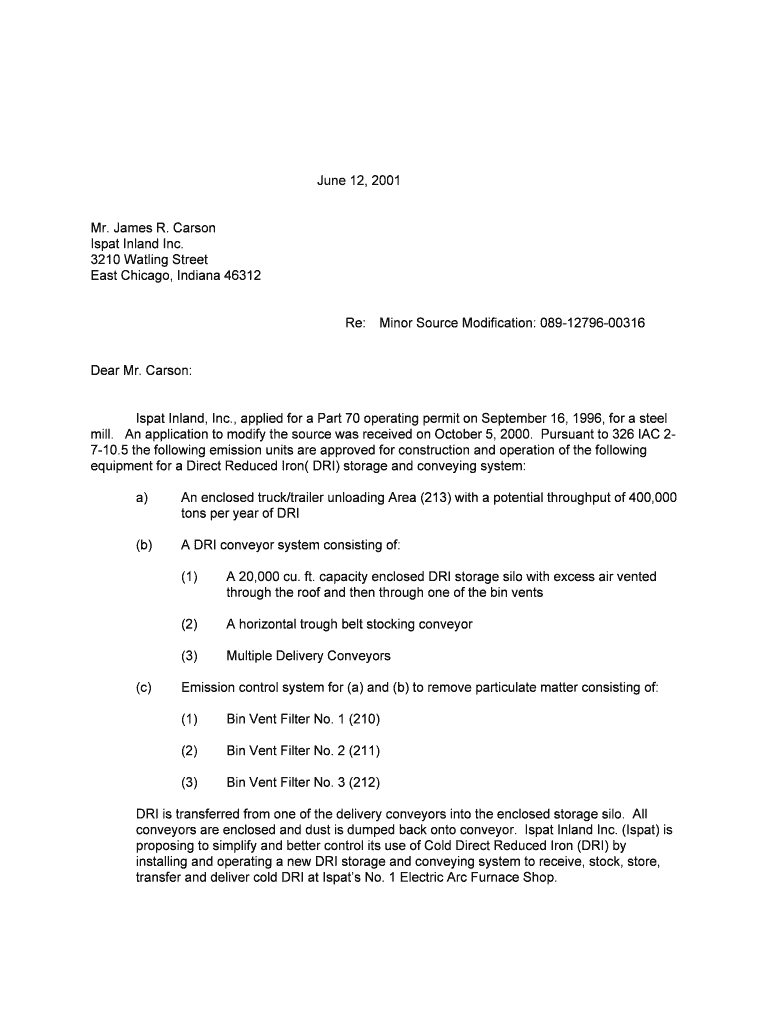Part 70 Minor Source Modification Office of Air Quality State of Indiana Permits Air Idem in  Form