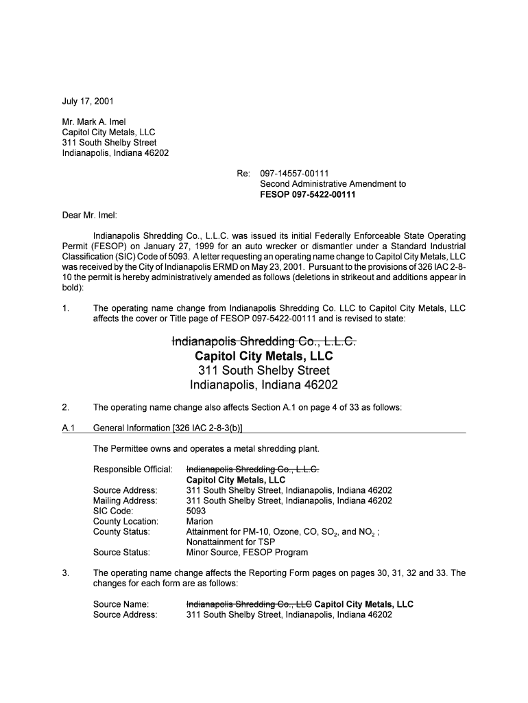 Indianapolis Shredding Co , L L C Capitol City Metals, LLC in Gov Permits Air Idem in  Form