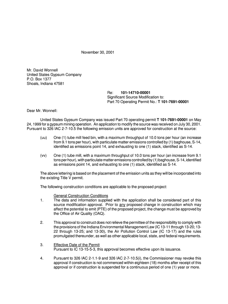 November 30, Mr David Wonnell United States Gypsum in Gov Permits Air Idem in  Form