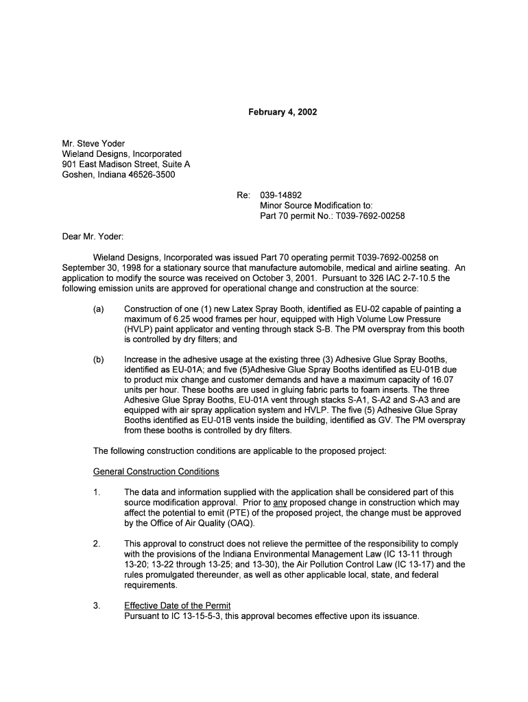 Part 70 Minor Source Modification Permit Office of Air Quality Permits Air Idem in  Form