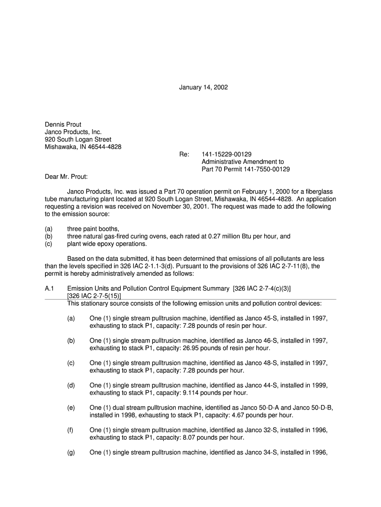 January 14, Dennis Prout Janco Products, Inc 920 South Permits Air Idem in  Form