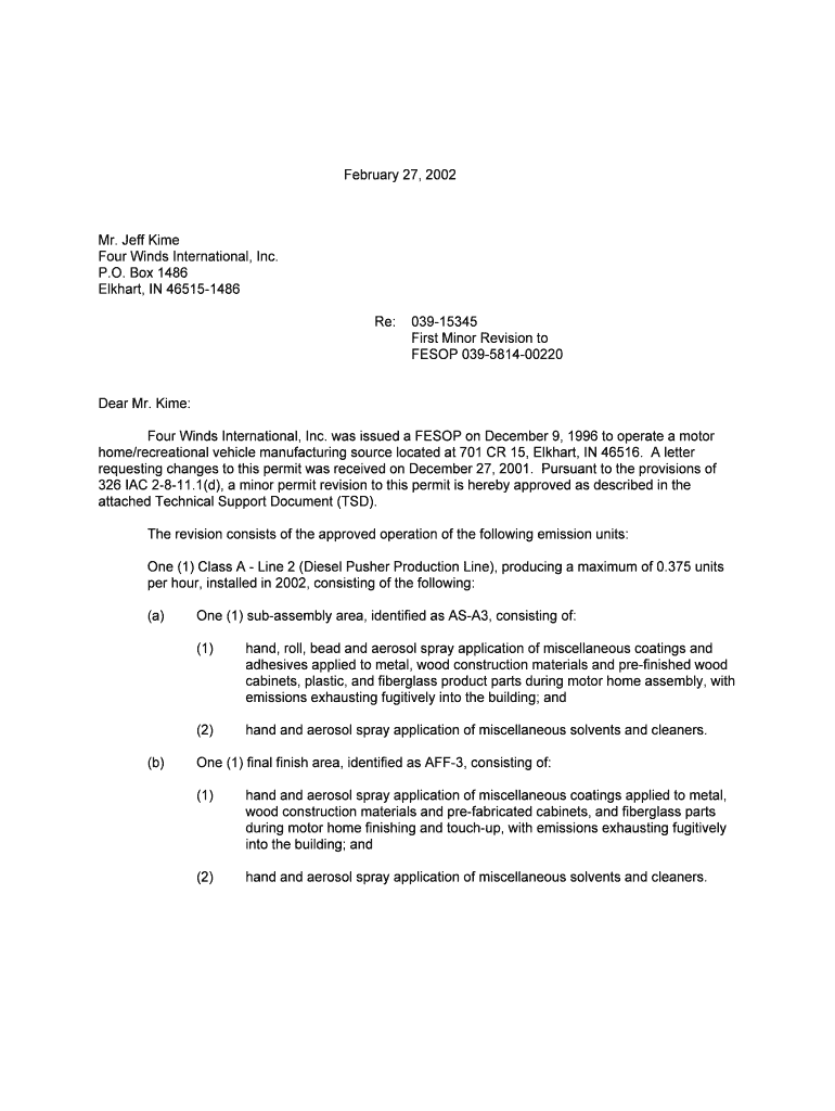 Jeff Kime Four Winds International, Inc Permits Air Idem in  Form