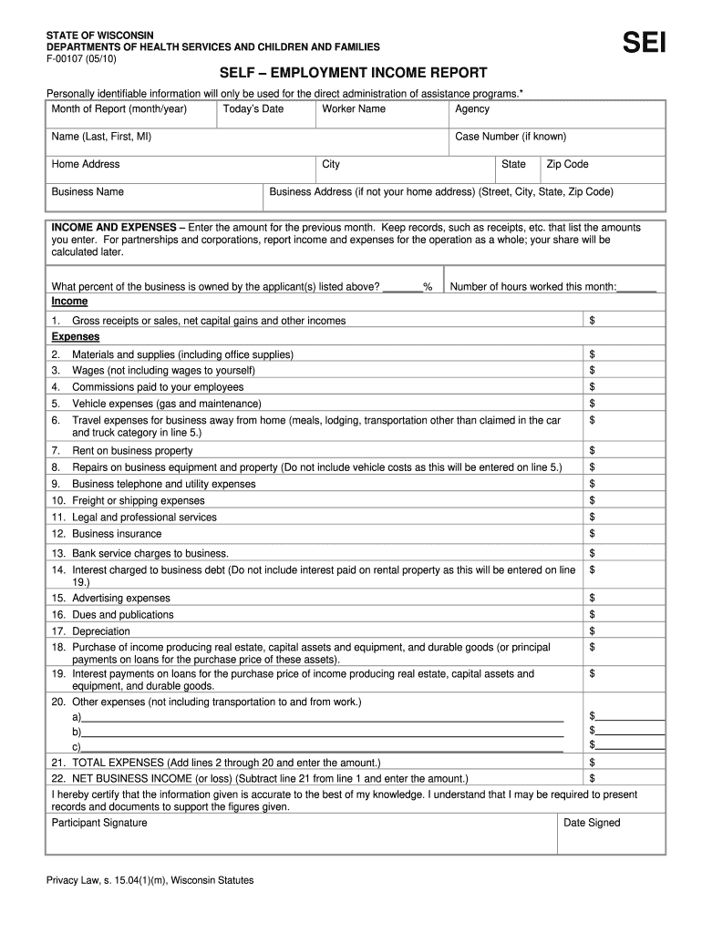  Self Employment Income Report Form 2019-2024