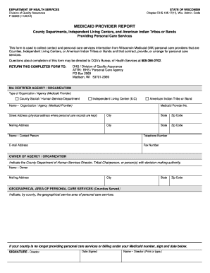 Get and Sign Medicaid Provider Report F 00309 Dhs Wisconsin 2012-2022 Form