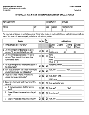 Example of Support Needs Assessment Form