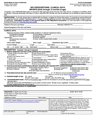 WIC Prescriptions and Clinical Data Form for Infants Wisconsin Dhs Wisconsin