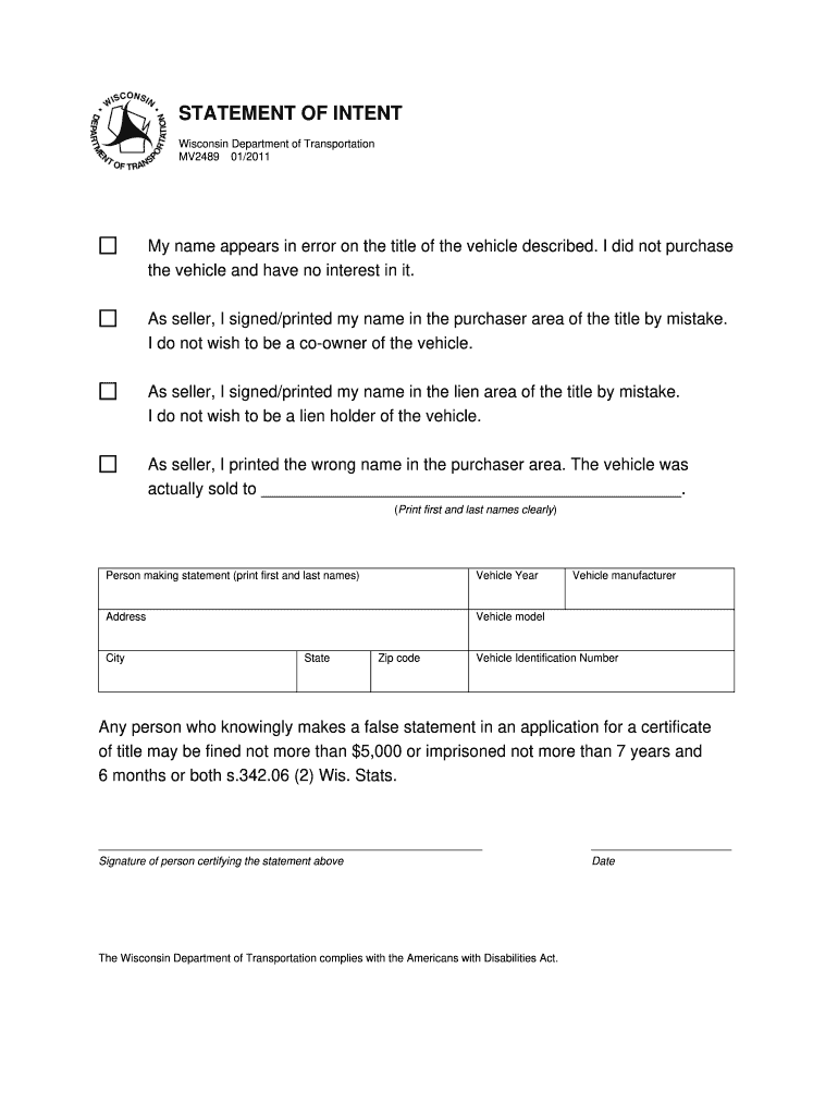  Wisconsin Dmv Form Mv2489 2011-2024