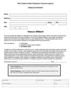 Wv Peia Tobacco Affidavit  Form