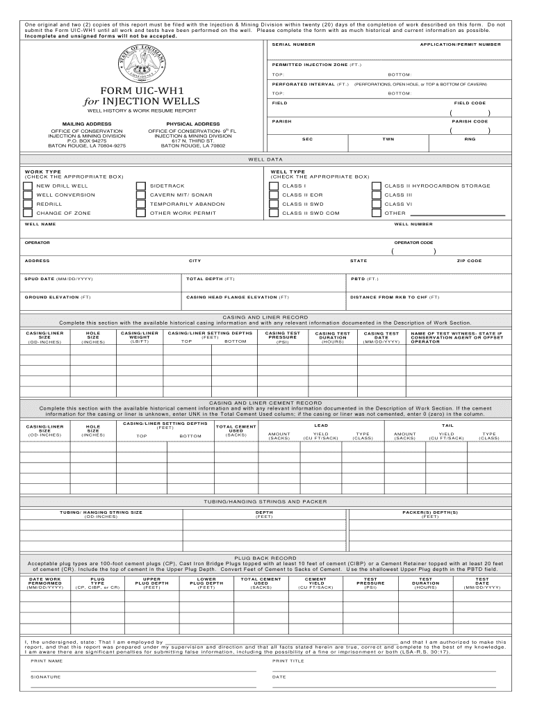 For INJECTION WELLS FORM UIC WH1  Dnr Louisiana