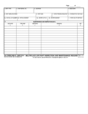 MULTIPLACE LIFE RAFT INSPECTION and MAINTENANCE RECORD DA FORM 2408 21, MAR Armypubs Army