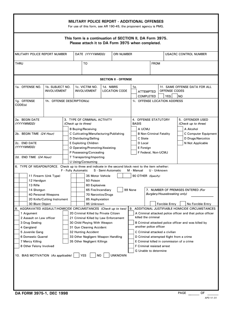 Da Form Military Police Report