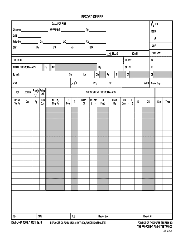  RECORD of FIRE DA FORM 4504, 1 OCT 1978 Armypubs Army 2016