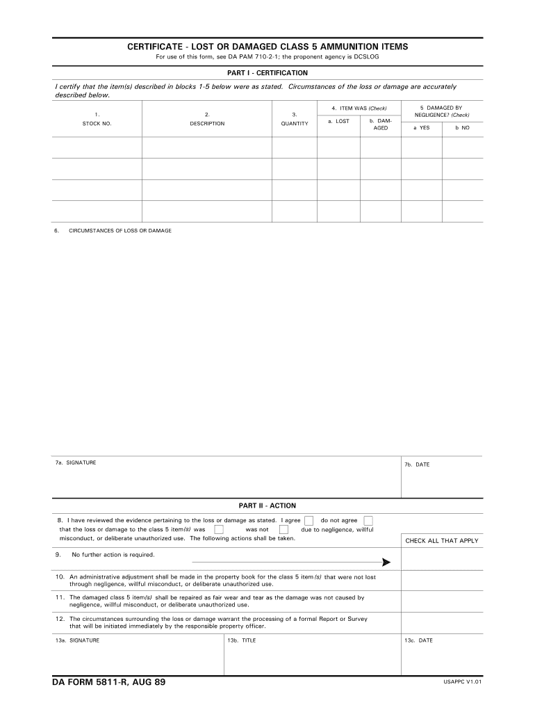  Da Form 5811 1989-2024