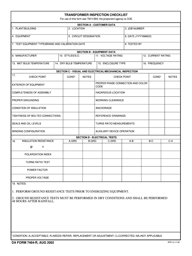 Transformer Preventive Maintenance Checklist Excel