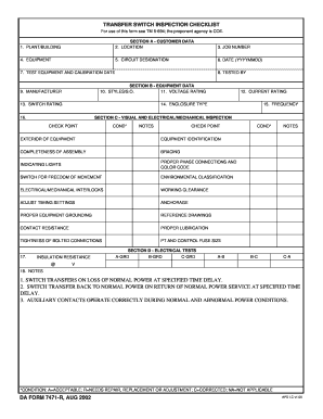 Automatic Transfer Switch Testing Checklist  Form