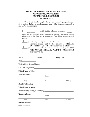 Louisiana Odometer Disclosure Statement  Form