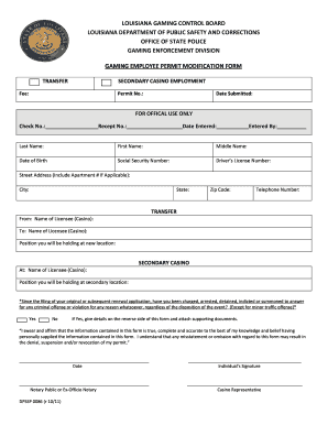 Louisiana Gaming Employee Permit Modification Form