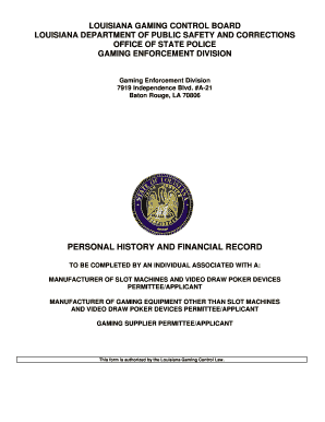 PERSONAL HISTORY and FINANCIAL RECORD Louisiana IRP Dpsweb Dps Louisiana  Form