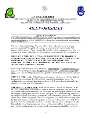 Army Will Worksheet Form