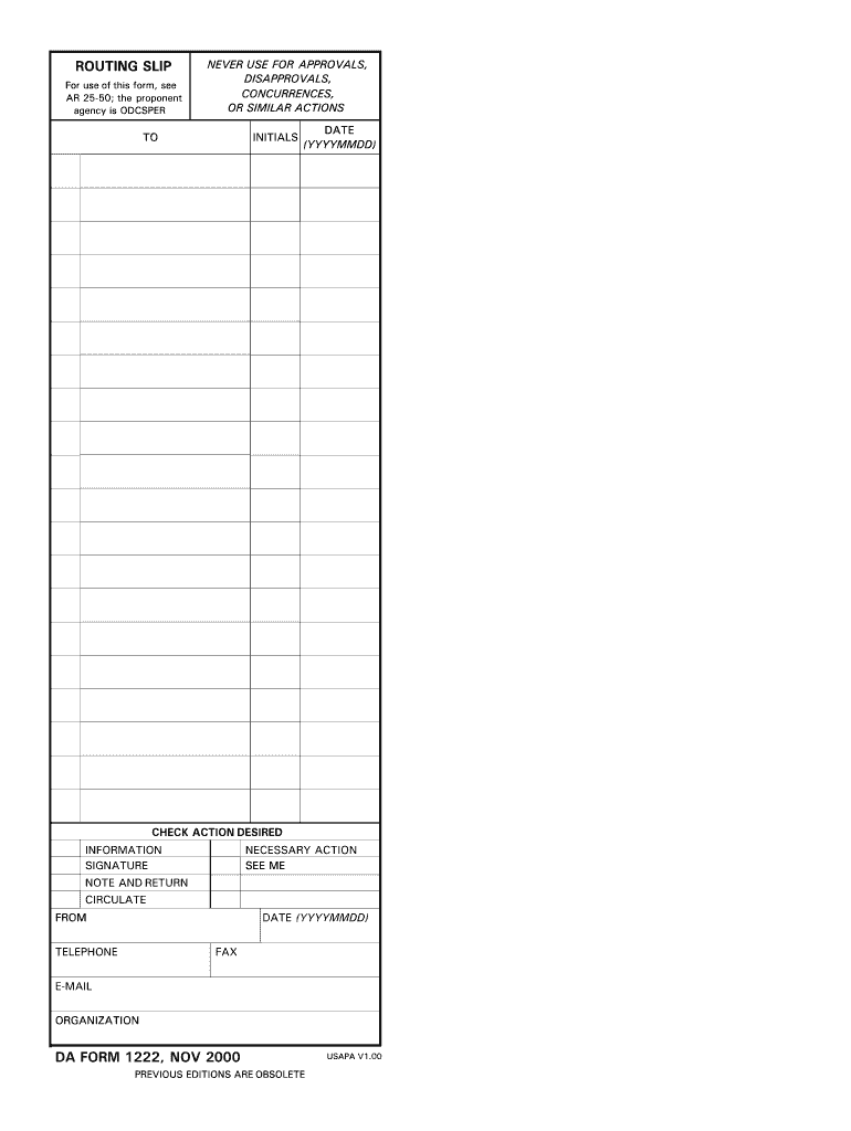  Da 1222 Routing Slip  Form 2000