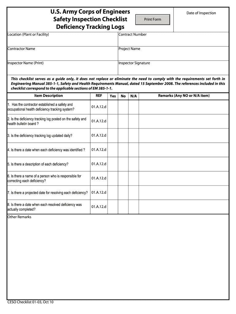 Deficiency Tracking Log  Form