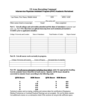 Ipap Academic Worksheet  Form