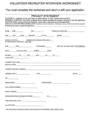 Volunteer Recruiter Interview Worksheet  Form