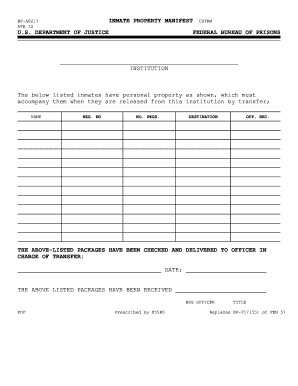 Inmate Property Form