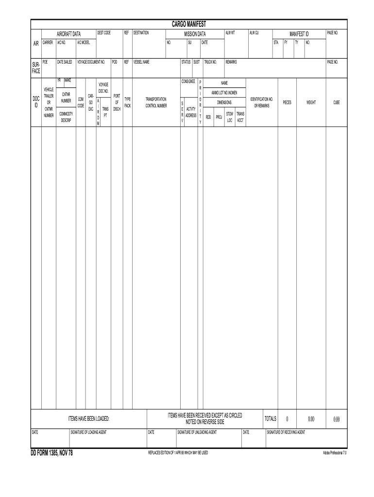  Dd Form 1385 1978-2024