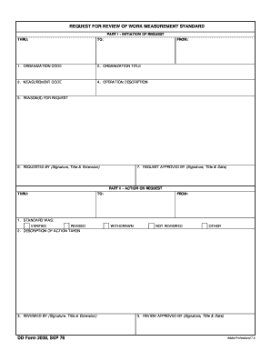 DD Form 2038, Request for Work Measurement Standard Dtic